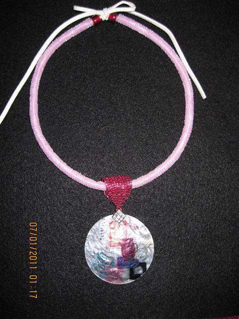 Peyote Tube Necklace with painted Shell Pendant….HANDMADE Original Design OOAK