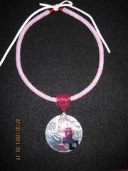Peyote Tube Necklace with painted Shell Pendant….HANDMADE Original Design OOAK