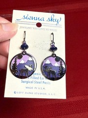 Unique Sienna Sky Earrings Silvertone Moose Tree Purple Mountains Dangle NEW