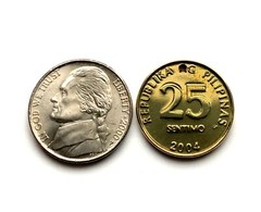 1993 2004 Philippines 25 coin earrings Eskudo Pilipinas Filipino Manila e000625