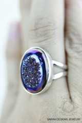 Size 7 TITANIUM WINDOW DRUSY 925 Fine Sterling Silver Ring r1149