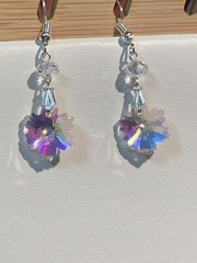 HOLIDAY SALE**HANDCRAFTED FACETED AUSTRIAN AURORA CRYSTAL SNOWFLAKE EARRINGS.sil