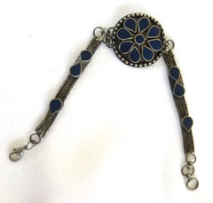 Vintage Artisan Lapis Lazuli Bracelet Ethnic Teardrop Design 900 Silver 8.5″