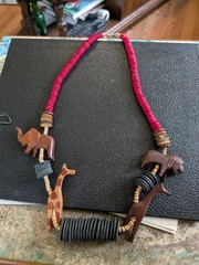 Hand carved beaded safari wood animal necklace