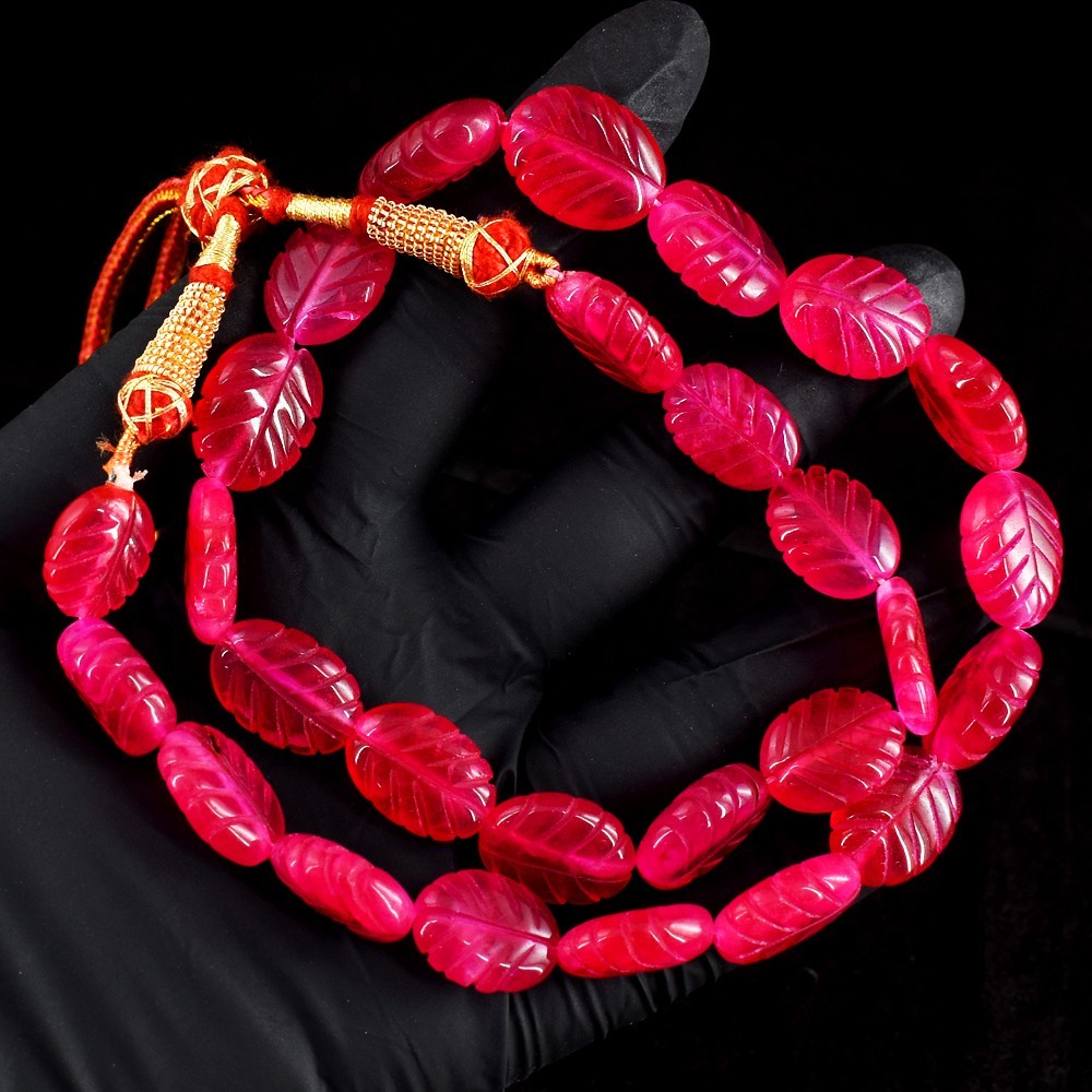 330.Cts Top Grade Fantastic Carved Pink Ruby Beaded Necklace Jewelry RK 41 E712