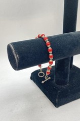 Silver Red Jasper Bead Bracelet & Aqua Crystal Drop Earring Jewelry Set
