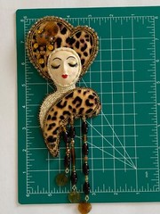 Brooch Handmade Beaded Art Doll Face Kitty Kate