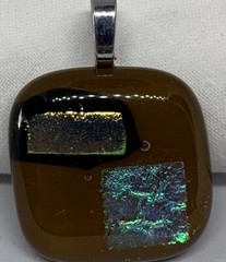 Fused Dichroic Glass Necklace Pendant – Brown Black Gold And Green Mix #M5