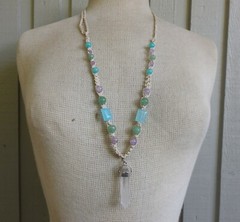 Quartz Double Point Crystal Adjustable Hemp Necklace Aventurine Amethyst Beads