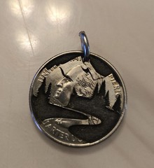 Mountain Stream Medallion Made From US Quarter For Hiker And Camper