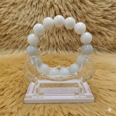 Burmese Jade Bracelet Round White Natural Jadeite Type A Beads Wide 14.3-14.4 mm