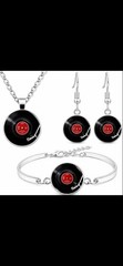 Jewelry Set Vinyl Record Picture Glass Alloy Necklace Stud Earrings Bracelet New