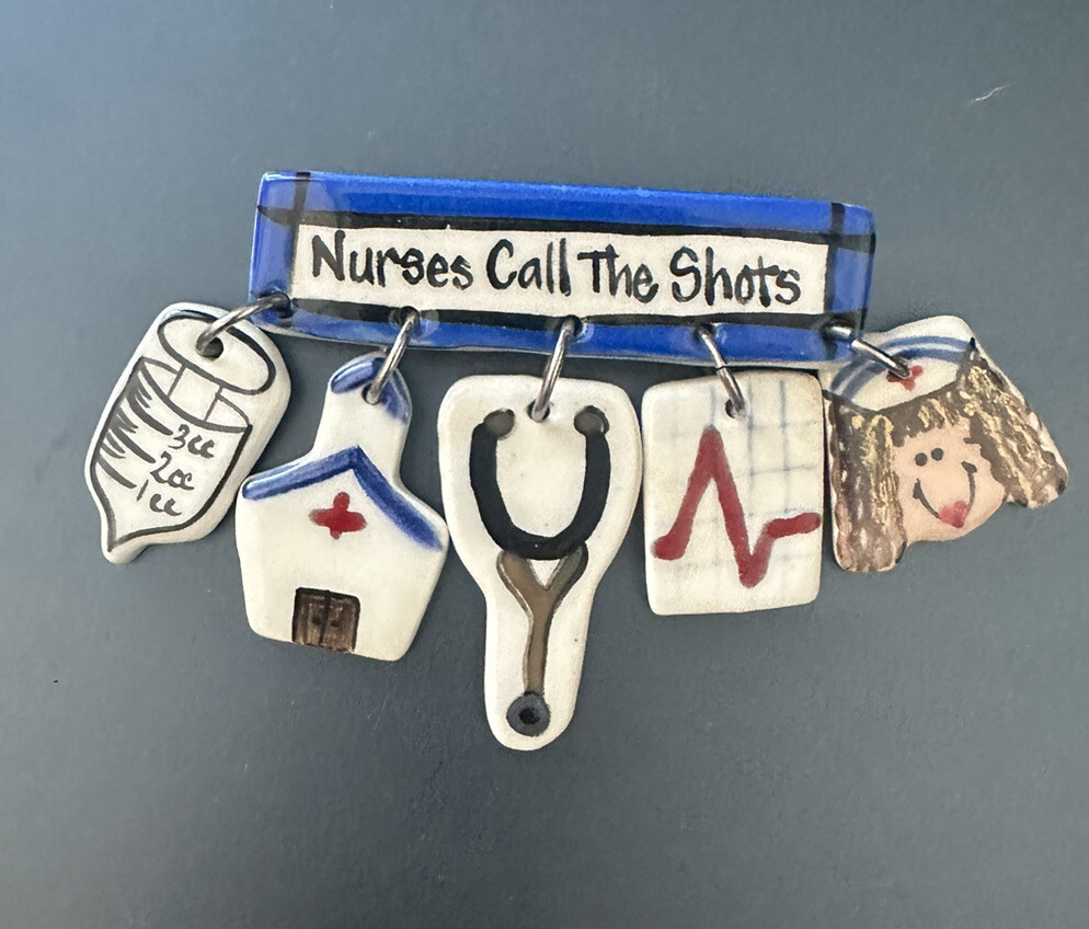 Nurse RN Themed Brooch Pin w/ Charms – Cute!