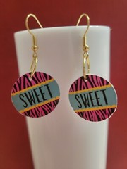 Handmade Upcycled Plastic Dangle Earrings – Black & Pink Zebra Print with Sweet