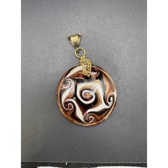 Handmade Gold Bronze Swirl Art Glass Pendant Lampwork Style w/ 925 Chain Clasp