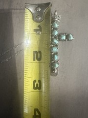 Vintage Turquoise Cross Pendant Acid Tested Silver Handmade Southwest 10 Stone