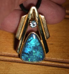 GEM BLACK OPAL / 14k Gold PENDANT- Jewelry Designer Custom / USA