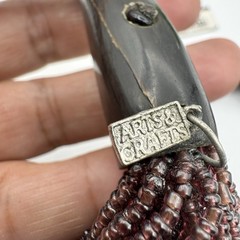 Vintage ARTS & CRAFTS Multistrand Aubergine Glass Bead Horn Clasp Necklace 22″