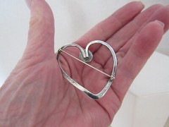 Artisan Signed STG PJ Handmade Sterling Silver Lapis Heart Pin Brooch Open