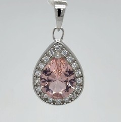 Drop Pink / Rose MORGANITE Pendant with CZs 925 STERLING SILVER Rhodium #102e