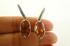 Oval Golden Yellow Citrine Ornate 925 Sterling Silver Dangle Hook Earrings