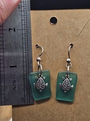 Sterling Silver Sea Glass Turtle Dangle Earrings Aqua Beach Glass Ocean Coastal