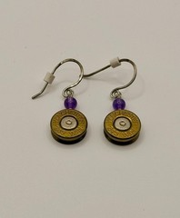 Handmade Sterling Silver .243 Winchester Bullet Casing Earrings Purple Accent