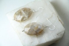 Moonstone White 18 x 25mm Faceted Oval Gemstone Sterling Silver Earrings 1 3/4″