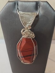 Red Jasper Agate Wire Wrapped Sterling Silver Pendant Necklace Unisex Adults