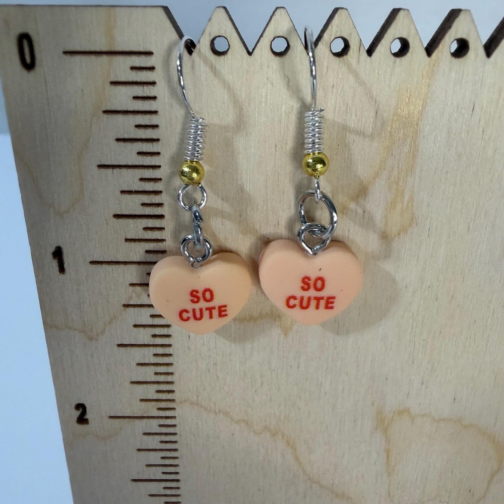 Hand Assembled Peach Candy Heart Dangle Earrings Nickel Free Lightweight