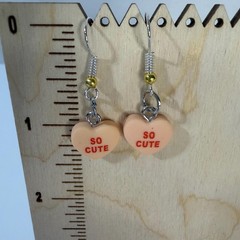 Hand Assembled Peach Candy Heart Dangle Earrings Nickel Free Lightweight