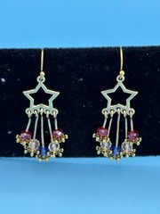 14k Gold Plated, Americana (Red/White/Blue) Star, Dangle Earrings, Patriotic