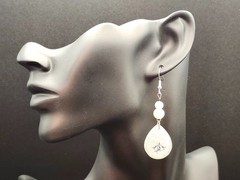 Tear Drop earrings w-pearl-like beads & gold hypoallergenic hooks.