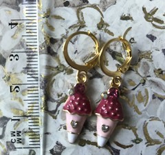 Cute Pink Ice Cream Cone Alloy Enamel w/Crystal Lever back earrings