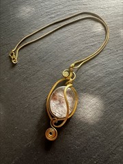 Handmade Brass Agate Necklace Natural Stone Pendant Artisan Spain 44cm 25g