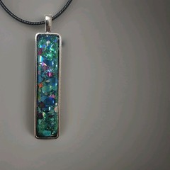 Unique OOAK Statement Art Under Glass Pendant Necklace On Cord. Handmade.