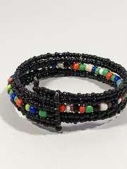 Artisan Colorful Black Bead Memory Wire Open Cuff Bracelet Tribal Style