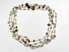 American Eagle Gray Brown Blue Glass Strand Necklace AE 925 62In Sterling Silver