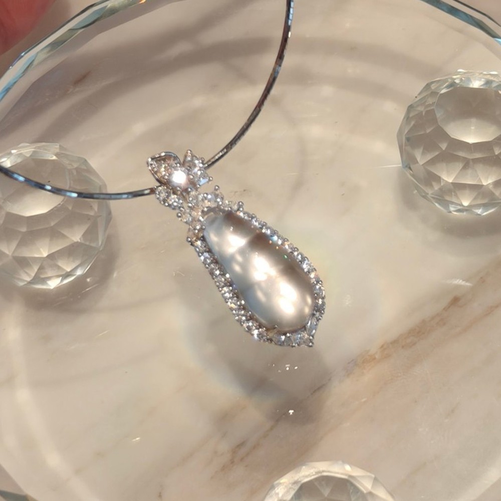 NaturalShuiMoQuartzJadeFuBeanPendant925SterlingSilverMoissaniteNecklace
