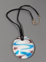 Artisan Hand Blown Glass Dichroic Oval Pendant Blue Purple Spiral Cord Necklace