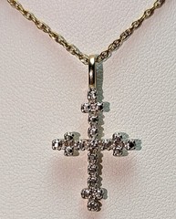 Lovely Gold Vermeil Sterling Silver Diamond Accent Cross Pendant Necklace Signed