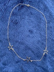 Sterling Silver 925 Three Open Star Choker, 15”