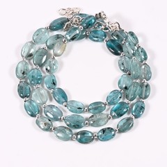 Green Kyanite Tumbled Necklace Natural Gemstone Silver Tone 16 Inch