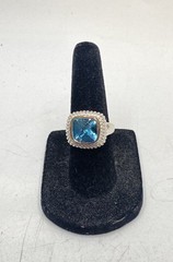 Sterling Silver 925 Blue Topaz Ring Size 5 Triangular Thread Inlay Earrings Set