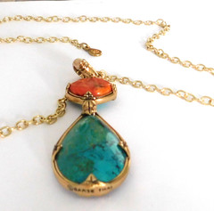 Signed Barse Thai Jewelry Necklace Removable Reversible Pendant Turquoise Coral