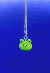 Frog Charm Necklace Green Pendant Silver Cable Chain