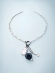 Lyra Art Asymmetrical Pearl & Austrian Crystal Necklace Handmade Blueberry Charm