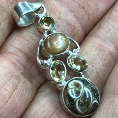 Turritella Agate, Sunstone & Citrine Pendant