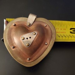 Mixed Metal Puffy Heart, Steampunk, Brutalist Pendant Artist Signed 2″ EUC