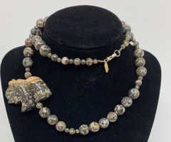 24” Asymmetrical Karla Jordan Jasper Elephant Necklace GOOD LUCK TRUNK UP!